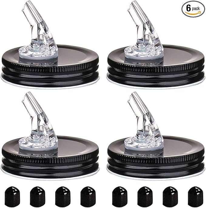 Mason Jar Pour Spouts. free flow Mason Jar Pour Spouts, mason jar for spout regular mouth size 70mm dispenser germination cover. Suitable for any liquid. Leak-Proof 4-Pack + 8 Lid Caps (black)