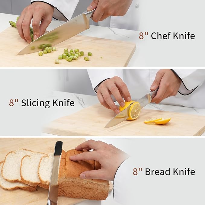 ZHANG XIAO QUAN SINCE 1628 15Pcs Knife Set with Block, 50Cr15MoV High Carbon Stainless Steel Kitchen Knife Set, Sharp and Durable, Hundreds of Years of Masterful(Silver)