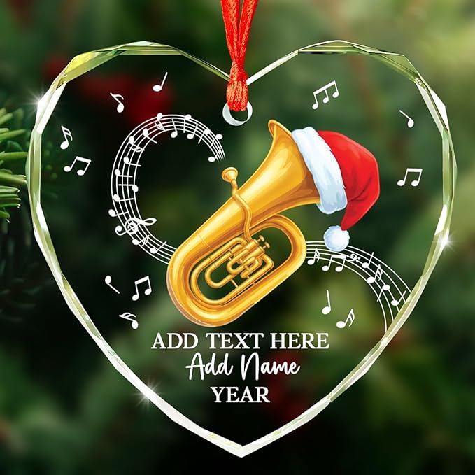 Customized Tuba Player Christmas Glass Ornament 2025, Personalized Tubaist Xmas Ornament with Text Name & Year, Tuba Instrument Christmas Tree Ornaments, Gifts for Men Women Music Lovers