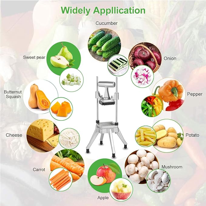 Commercial Vegetable Chopper & French Fry Cutter Stainless Steel,Vegetable Chopper Dicer Stainless Steel,1/4" 3/8" 1/2"Blades Sizes,Heavy Duty Cutter for Potatoes Onion Peppers Mushrooms