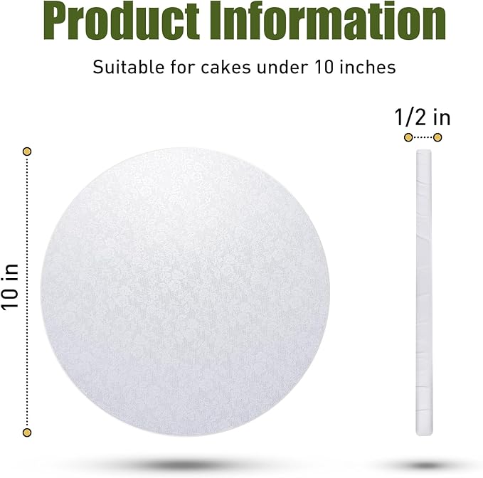 10-Pack Round White Cake Drum Board 12 Inch Sturdy 1/2 Inch Thick Full Wrap Edge Cake Base for Heavy Tiered Cakes(12" White)