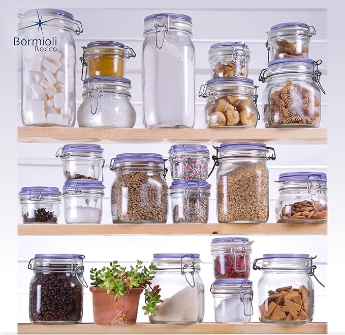 Bormioli Rocco Fido Glass Storage Jar, Blue Lid Airtight Pantry Canister - 50.75 oz Clamp Lock Container for Pasta, Rice, Coffee & Dry Goods - Italian Glass, Dishwasher & Microwave Safe