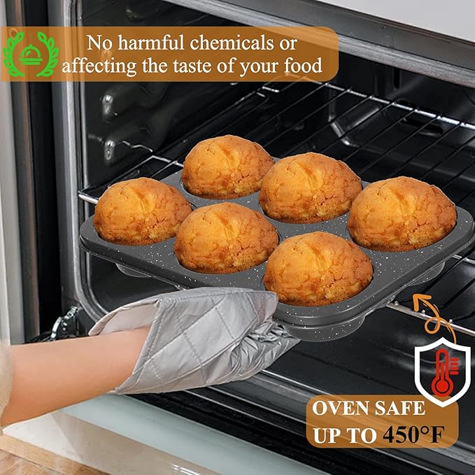 Jumbo Muffin Pan 2 Pack, Nonstick 6 Cup Muffin Tin, Extra Large Cupcake Pan for Baking, Giant Muffin & Cupcake Mold, Carbon Steel Muffin Tins, 3.3'' Cup Diameter