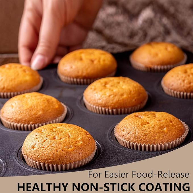 4 Pack Muffin Pan for Baking, Standard Cupcake Pan with 200 Natural Cupcake Liners, Muffin Tin Nonstick 12 Cup, Carbon Steel Muffin Cupcake Tary Baking Supplies
