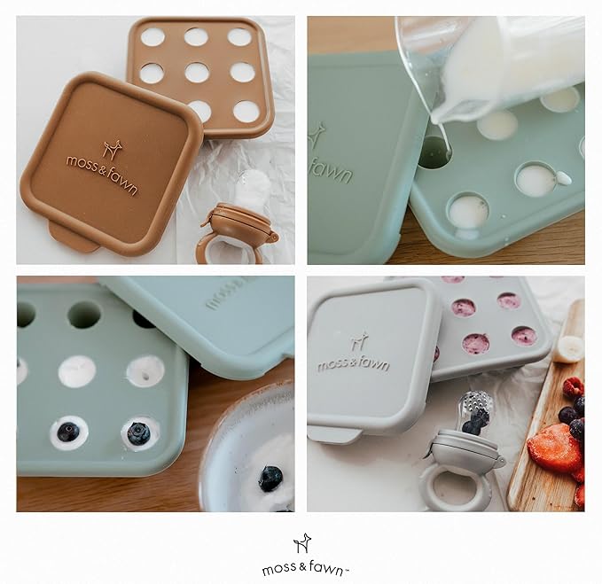 Moss and Fawn Ice Cube Tray - Forage Feeder Freezer & Teething Popsicle Mold for Breast Milk, Formula, Bone Broth, Purees, & Baby Food - BPA, Lead, & PVC-Free - Fern