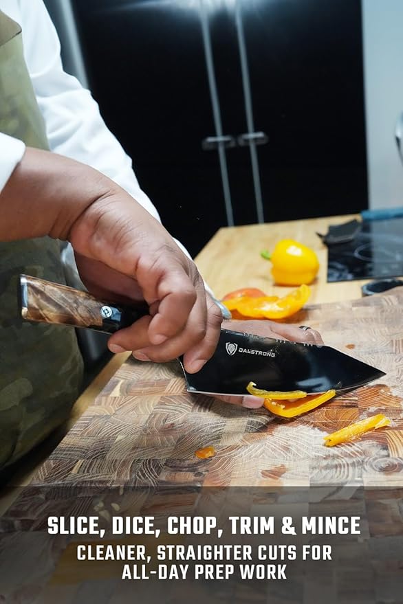 DALSTRONG Chef Knife - 8 inch - Valhalla Series - Ravenstone Black Blade Titanium Coated - Premium 9CR18MOV HC Steel - Resin & Wood Handle - Razor Sharp - Kitchen Cooking Chef's Knife - Leather Sheath