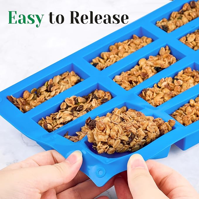 3 PCS Granola Bar Mold, 12 Cavity Rectangle Silicone Bar Mold for Baking Chocolate/Candy/Protein/Energy Bar, Caramel, Truffle, Brownie, Cheesecake, Ganache, Butter