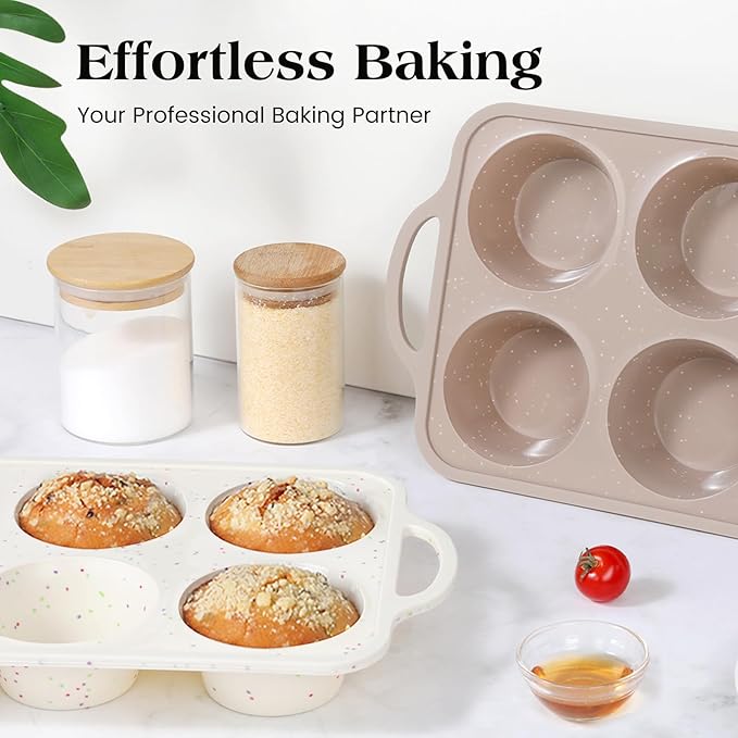 Vinino 2Pack Jumbo Silicone Muffin Pans for Baking with Metal Reinforced Frame, 6 Cups Large Size Nonstick Silicone Cupcake Pan, BPA Free Oven Dishwasher Safe Baking Mold for Muffins Cupcakes