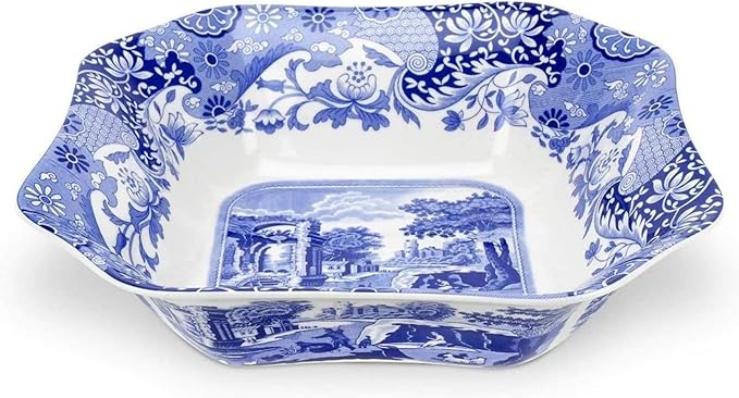 Spode Blue Italian 9.5-Inch Serving Bowl - Elegant Porcelain Tableware for Vegetables, Main Dishes, Entrees, Sides, Salads - Mix & Match Blue Patterned Rim with Dinnerware Sets, Great for Hosting