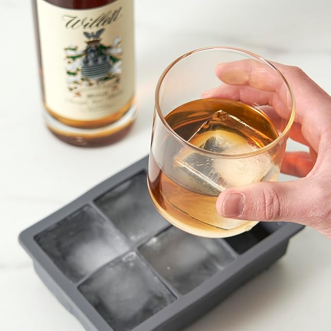 Viski Whiskey Ice Cube Tray with Lid, Large Makes Six 2-Inch Ice Molds, Perfect for Cocktails, Whiskey, Bourbon, and More, Stackable Silicone Molds for Home Bar and Parties, Set of 1, Grey