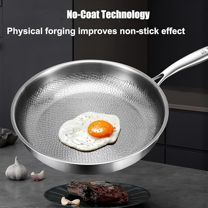 Titanium Pan, Pletefull Pure Titanium Pro Hammered Frying Pan, Multifunctional Non-stick Without Coating Cookware, Scratch-Resistant Durable Flat Pan Dishwasher-Friendly（10.23inch）