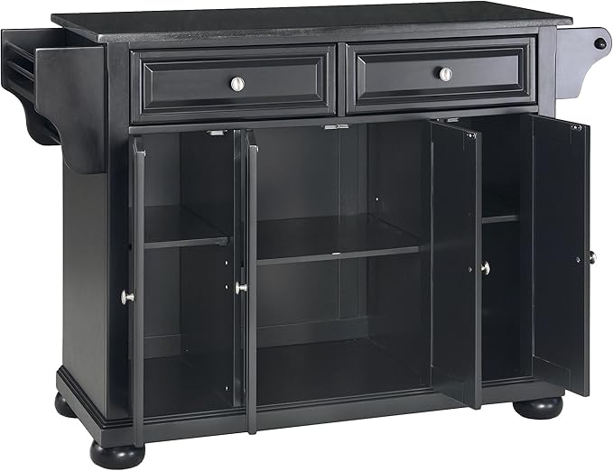 Crosley Furniture Alexandria Granite Top Rolling Kitchen Island Storage Cart, Microwave Stand, Spice Rack, Black