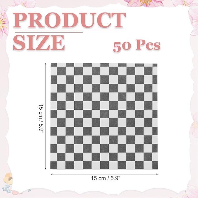 PATIKIL 5.9" x 5.9" Waxed Paper Sheets, 50Pcs Square Pattern Oil-absorbing Dry Food Wrapping Paper for Bakery Coffee Shop Home Baking Kitchen DIY, Black