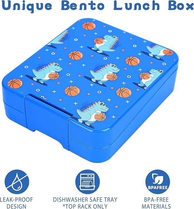 Bento Lunch Box Set for Kids with 10oz Soup Thermo, Leak-Proof Lunch Containers with 4 Compartment, Kids Thermo Hot Food Jar and Insulated Lunch Bag for Kid to School,BPA-Free(Basketball)