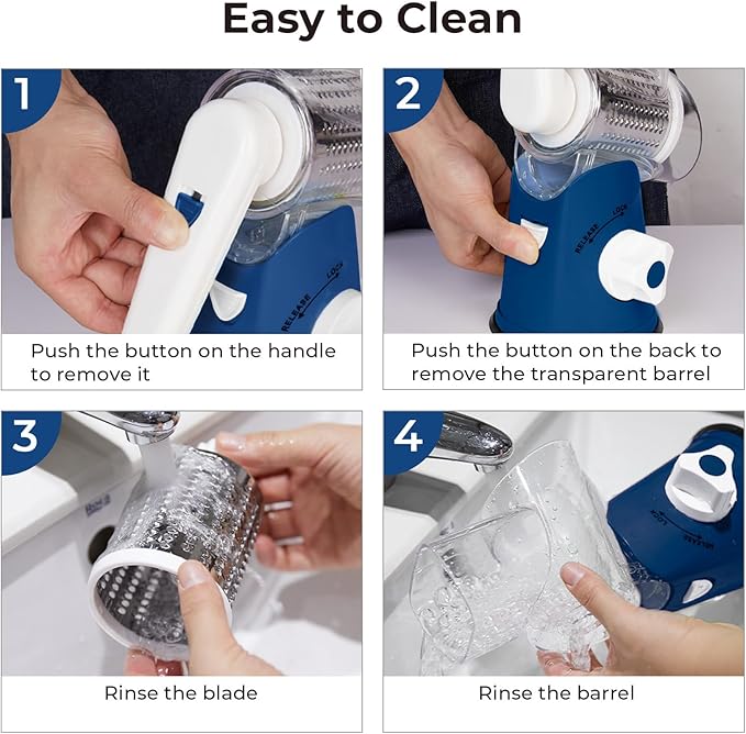 X Home Rotary Cheese Grater for Kitchen, Shredder with 3 Interchangeable Blades, Rotary Grater with Handle and Strong Suction Base, for Vegetables, Fruit, Nuts, Easy to Use and Clean, Dark Blue