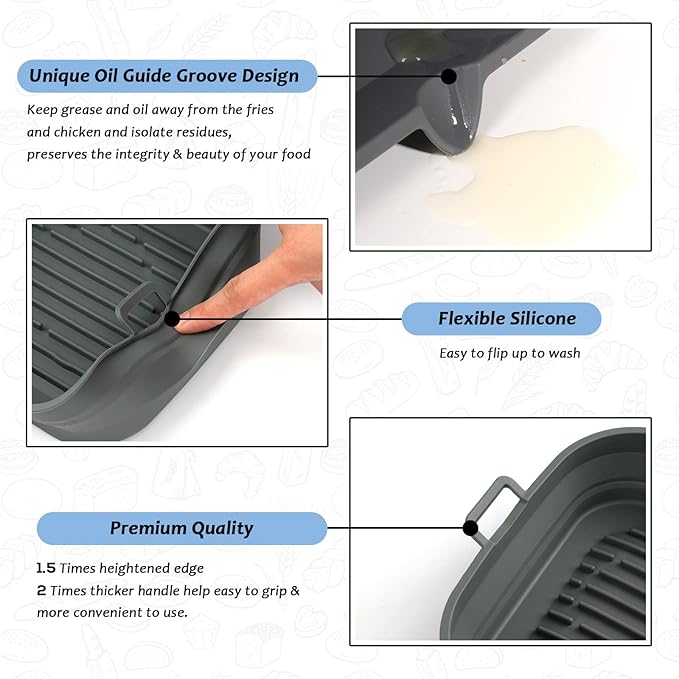 Silicone Air Fryer Liners Square - Reusable Airfryer Collapsible Basket - Easy to Clean Air Fryers Pot for 5.8 to 8 Qt Baking Tray Oven Accessories, 8.5 Inch Large