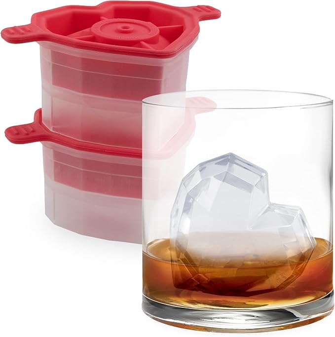 Tovolo Ice Cubes Mold Pack of 2 Large Craft Ice Molds for Whiskey Bourbon Cocktails, Easy Fill No Leak Silicone Ice Molds Gift for Him Stackable Dishwasher Safe BPA Free Heart Ice
