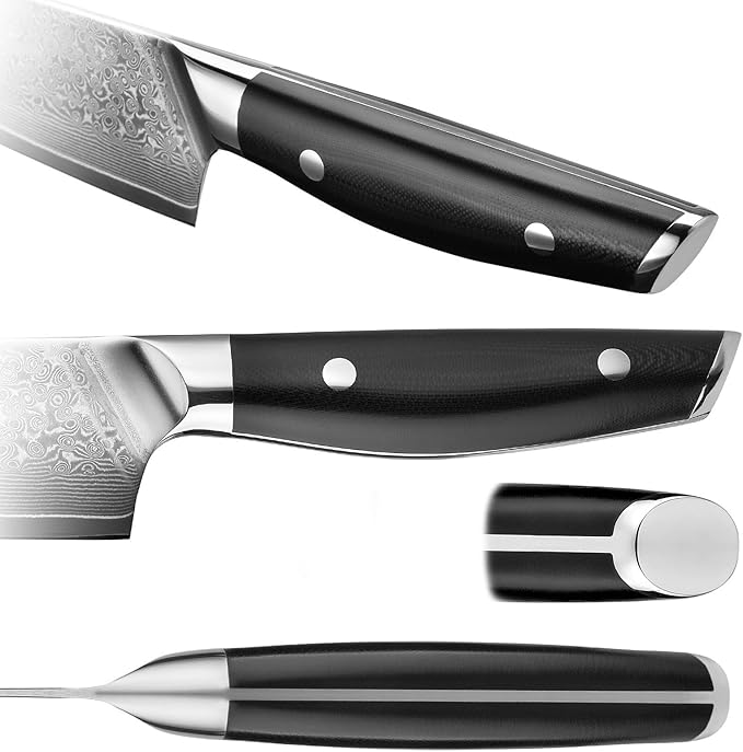 Klaus Meyer Luxor 8 Inch Chef Knife, Damascus Kitchen Knife, VG10 High Carbon Stainless Steel Japanese Chefs Knife with Wood Sheath