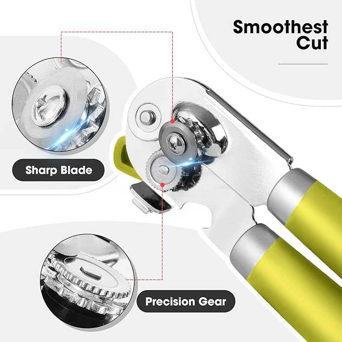 Beneno Heavy Duty Hand Can Opener Manual with Magnet, Durable Sharp Carbon Steel Blade Smooth Cutting, Big Effort-Saving Knob & Soft Grip Handle, Multifunctional Bottle Opener, Lime Green
