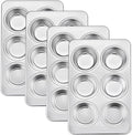 TeamFar Muffin Pan Set of 4, 6 Cup Muffin Tins Pans For Baking, Cupcake Pan Tray Set Stainless Steel for Baking Muffins Cakes Tarts and More, Healthy & Sturdy, Oven & Dishwasher Safe
