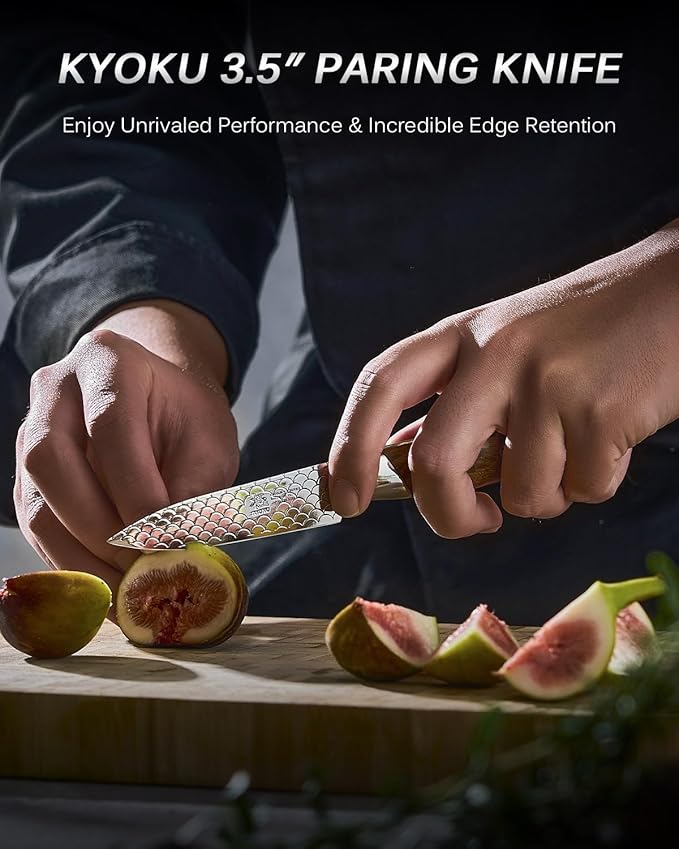 KYOKU 3.5" Paring Knife with Non-Stick Koi Scale Pattern, Japanese VG10 Stainless Steel Small Chef Knife with Sheath & Gift Box, Shogun Koi Series Full Tang Peeling Knife with Camphorwood Handle