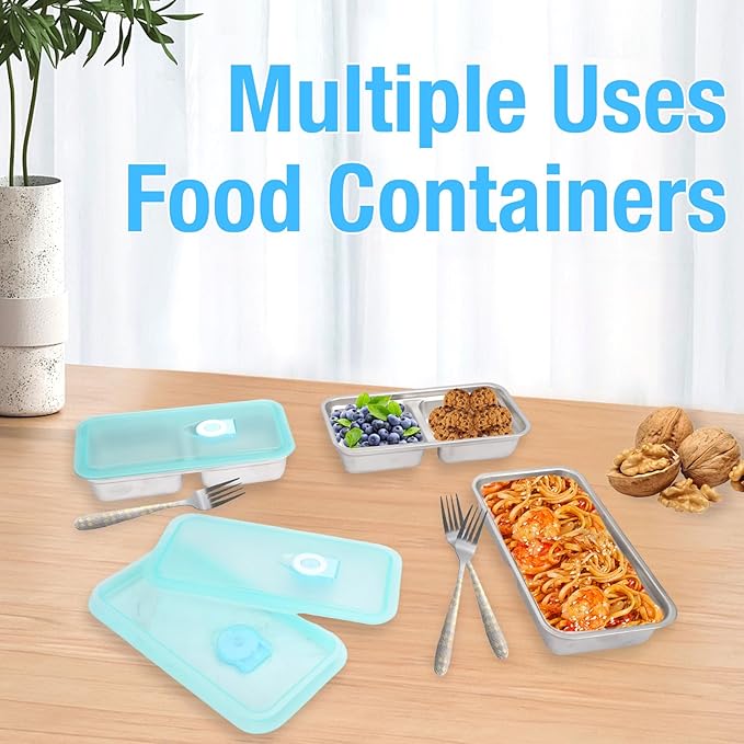 4 PCS Stainless Steel Snack Containers with Lids, Reusable Double Compartment Grab and Go Bento Lunch Box for Adult (4 Snack Containers)