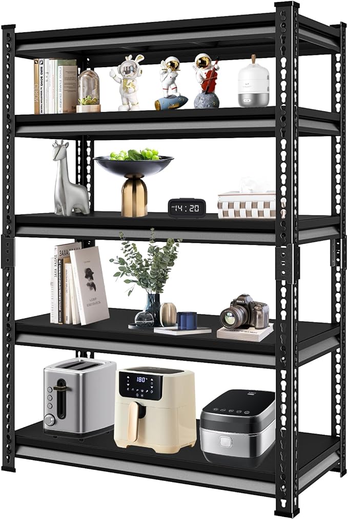 Adjustable Shelving Units and Storage, 40”W Garage Shelving Heavy Duty,2000LBS Loads 5-Tier Garage Storage Shelves, Metal Shelves for Living Room,Pantry,40”W×18”D×72”W,Black