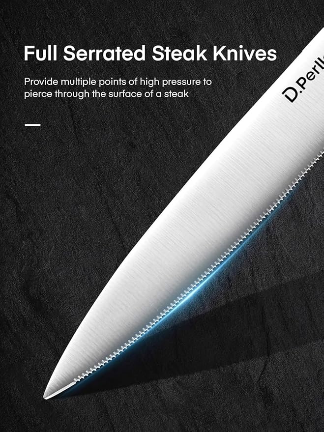 D.Perlla Steak Knives 12 Pieces Micro Serrated Steak Knife Set High Carbon Stainless Steel Steak Knives Set, Elegant Sharp Kitchen Steak Knife Set, Silver