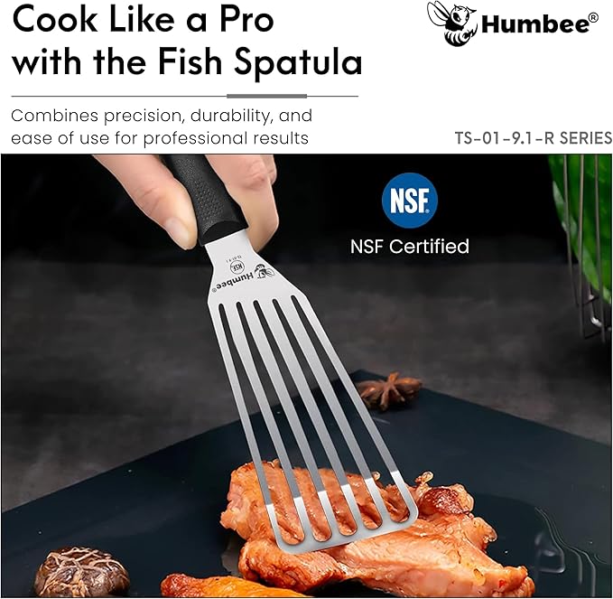 9 Inches Fish Turner, Slotted Fish Spatula Dishwasher Safe NSF, Shovel Black