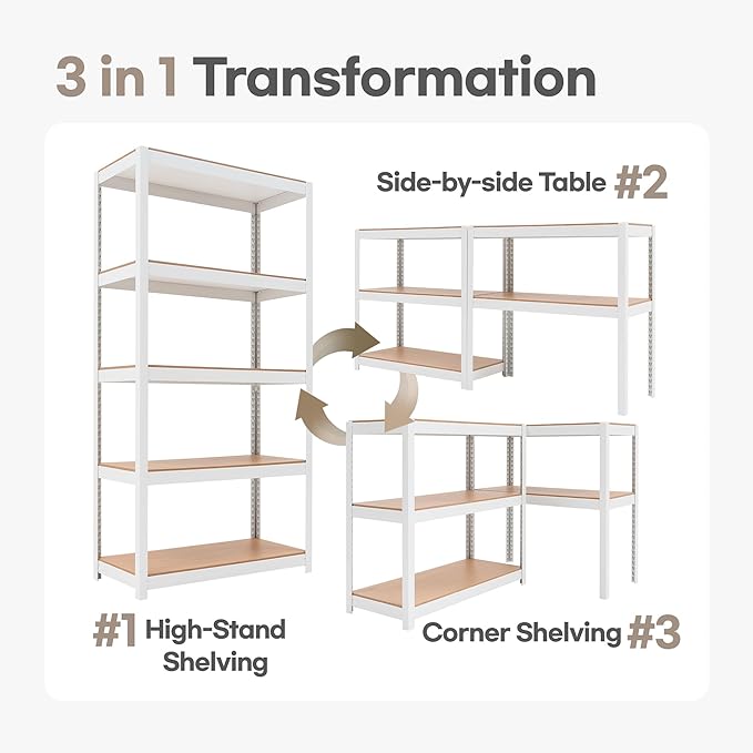 HOMEDANT House 5-Tier Laminated Metal Shelving Unit Adjustable Storage Utility Rack Heavy Duty Shelves Organization Multipurpose Shelf Kitchen Garage Pantry Closet 10Pack