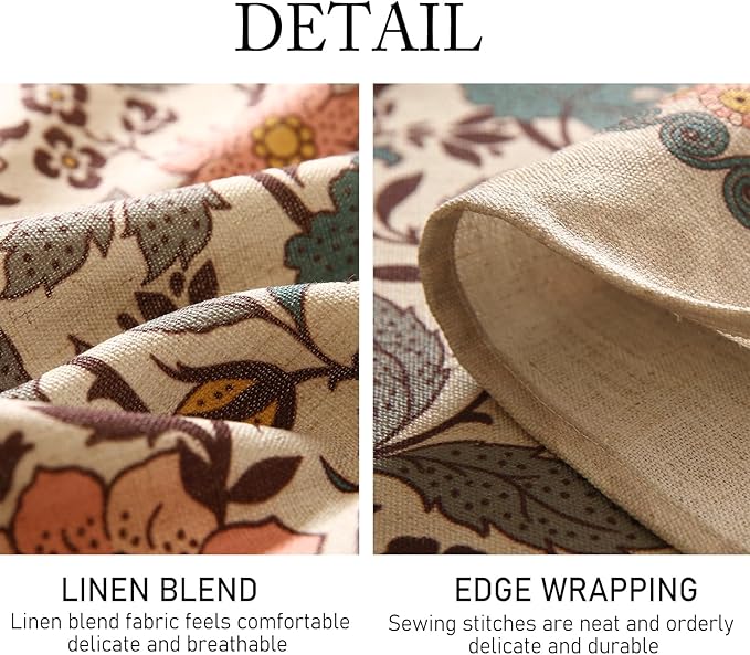 ISAENNE Designer Boho Floral Extra Long Tablecloth Rectangle,Linen Lotus Flower Pattern Colorful Table Cloth,Durable Decor Tablecloths for Dining Thanksgiving Kitchen Christmas,67"*118"-Hazel A