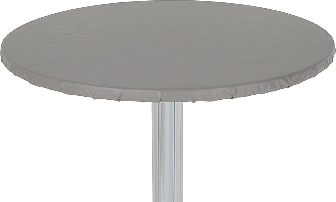 Yourtablecloth Heavy Duty Vinyl Round Fitted Tablecloth (Table Cover) with Flannel Backing Vibrant Colors Elasticized Tablecloth Great for Indoor and Outdoor Dining and Playing Cards 36” Grey