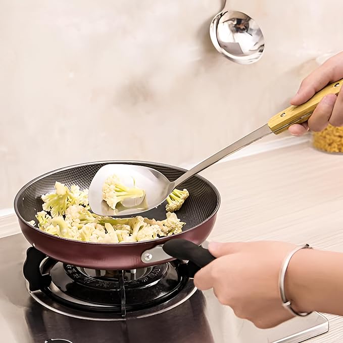 FJNATINH Spatula and Ladle - Set of 2 Wok Tools - Universal Wok Ladle and Spatula - Stainless Steel Cooking Utensils and Wok Accessories,14"-15"