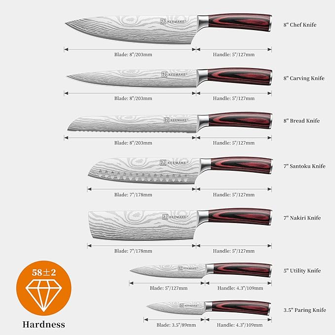 KEEMAKE Kitchen Knife Set, Ultra Sharp Chef Knife Set 7-Piece, High Carbon Stainless Steel Chefs Knife Set, Professional Knives Set for Kitchen with Pakkawood Handle and Gift Box