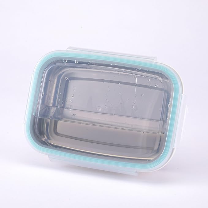 Innobaby Keepin' Fresh Stainless Steel Divided Bento Snack Box with Lid for Kids and Toddlers, Removable Divider, BPA Free, 19 oz, Aqua