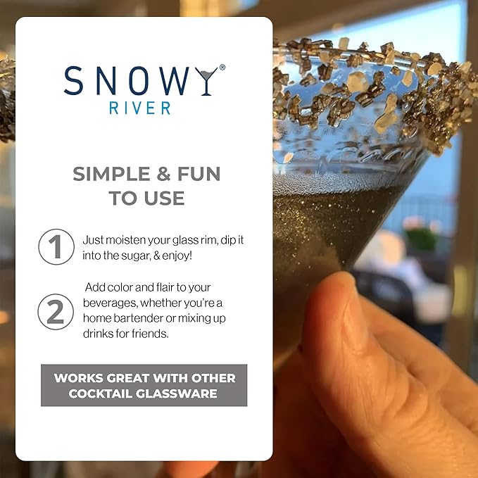 Snowy River Silver, Cocktail & Margarita Sugar Rimmer - Vibrant Naturally Colored Sugar for Cocktail Rimming, Baking & Decorating, Medium Crystal - 80oz