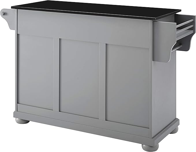 Crosley Furniture Alexandria Granite Top Rolling Kitchen Island Storage Cart, Microwave Stand, Spice Rack, Gray