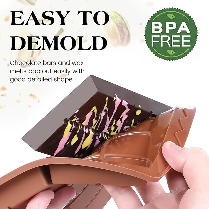 4 Pcs Chocolate Bar Mold Deep Dubai 0.85 Inch Stuffed Chocolate Molds Silicone Large Break Apart Silicone Molds (10 Snap + 5 Snap）