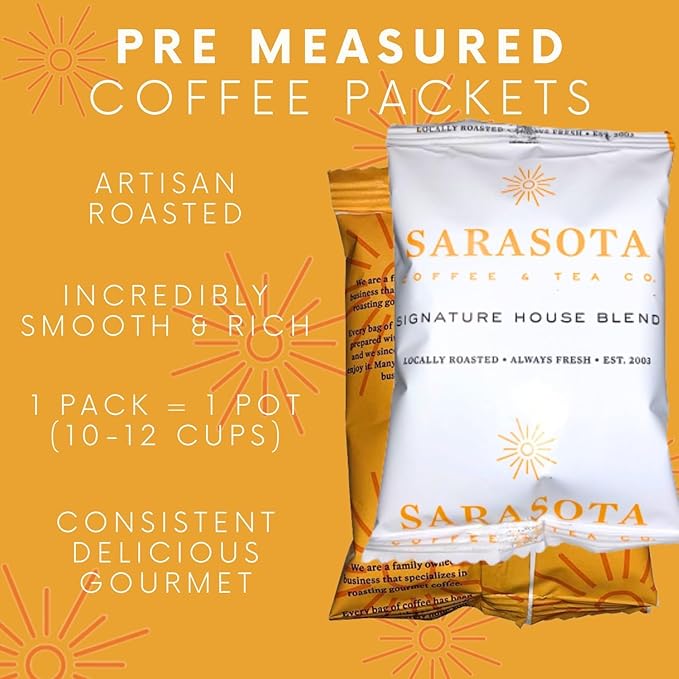 Sarasota Coffee Ground Packets | Gourmet Medium Roast Bulk Coffee Packs | Breakfast Blend | Low Acid Mold Free Singles Individual Pouches for 12 Cups | 2.5 Ounce Bags, 36 Count
