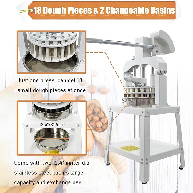 Commercial Dough Divider Manual 18PCS Dough Divider 2.12oz-11.29oz Heavy Duty Dough Cutter Machine with 60-320g Dough Weight Range for Baking, 18PCS