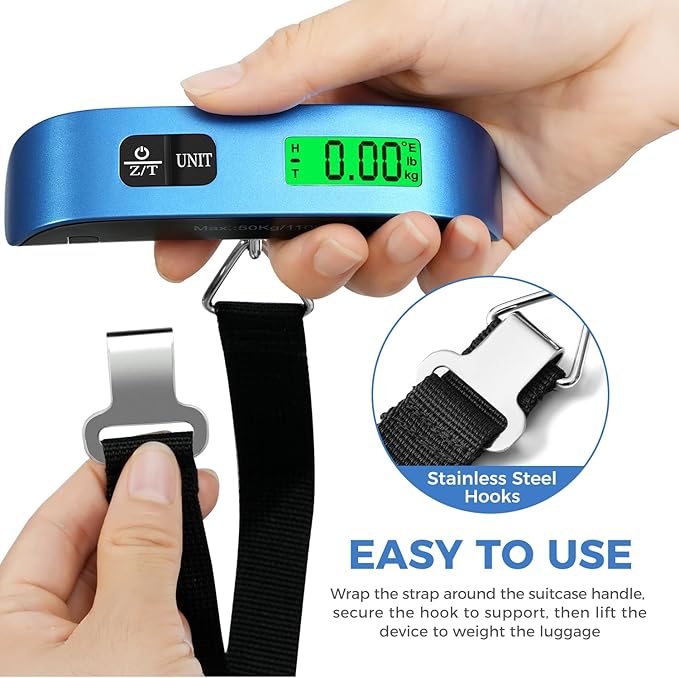 BAGAIL Digital Luggage Scale, 110lbs Hanging Baggage Scale with Backlit LCD Display, Portable Suitcase Weighing Scale, Travel Luggage Weight Scale with Hook, Strong Straps for Travelers