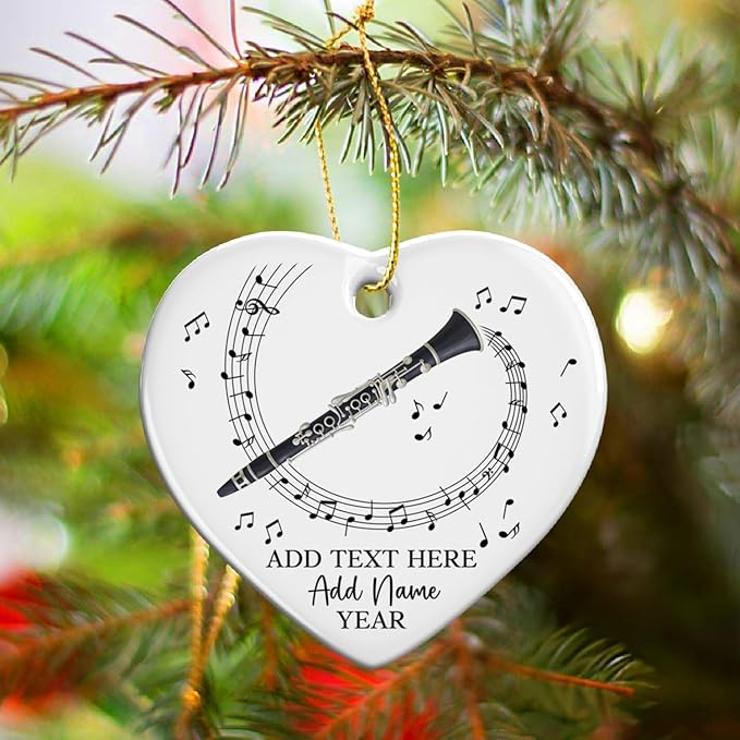 Personalized Text Name Year Clarinet Instrument Ceramic Ornament, Clarinet Player Christmas Ornaments 2025, Custom Clarinetist Xmas Tree Hanging Ornament, Xmas Decor Gift for Music Teacher