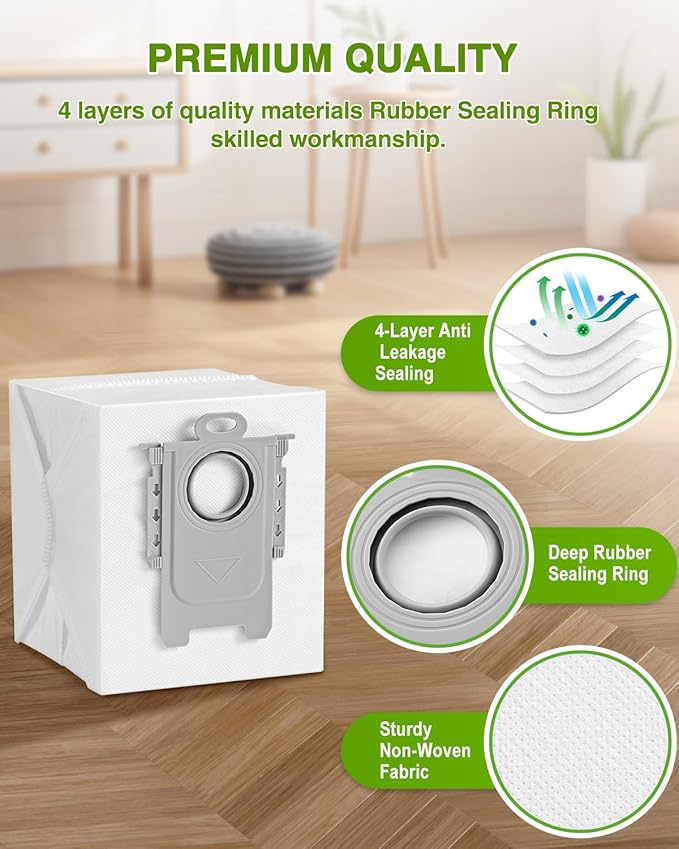 VBN 22 Packs Q5 Dust Bags for Roborock S8 Pro Ultra, S8+, Q7 Max+, Q5+, Q5 Max+, S7 Max Ultra,S7 Maxv Ultra and Q8 Max+ Robot Vacuum, disposable vacuum bag replacement, 3.6L Large Capacity