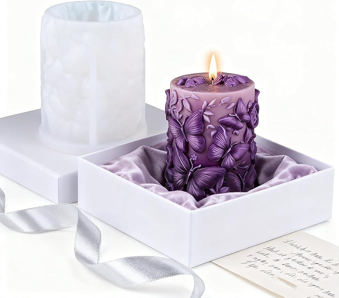 Flower Silicone Candle Molds, 3D Butterfly Silicone Molds for Soap Wax Resin Casting, DIY Floral Art Craft for Home Wedding Decor Gifts (White2)