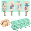 Sakolla Large Silicone Popsicle Molds Set of 3, Oval 4 Cavities Homemade Ice Pop Molds with 150 Wooden Sticks for Ice Cream, Cakesicles, Cake Pop (Green)