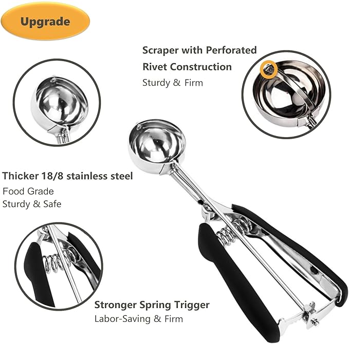 Ice Cream Scoop, Cookie Scoop, 5.3 Tbsp/ 80 ml/ 2.7 oz Cookie Scoops for Baking, 18/8 Stainless Steel Cookie Scooper for Baking, Ice Cream Scooper with Trigger Release, Cookie Dough Scoop