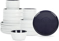 Stone Lain Elica 24-Piece Modern Dinnerware Set Stoneware, Plates and Bowl Sets for 8, Navy and White