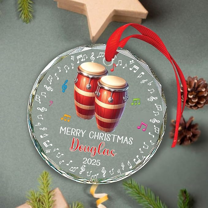 Conga Player Christmas Glass Keepsake, Personalized Text & Name Conga Musical Instrument Xmas Ornament Gifts For Music Lovers, Instrumentalist Ornament Christmas 2025, Custom Musician Glass Ornaments