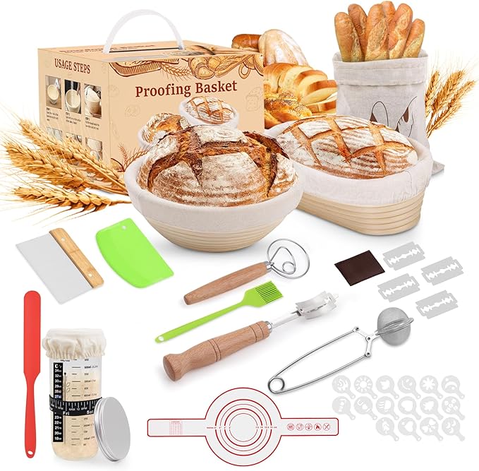 Sourdough Starter Kit, Sourdough Bread Baking Supplies, Bread Proofing Basket, sourdough starter jar, Sourdough Bread Basket, Sour Dough Kit Tools, Bread Making Tools Kit, GISNPA proofing box