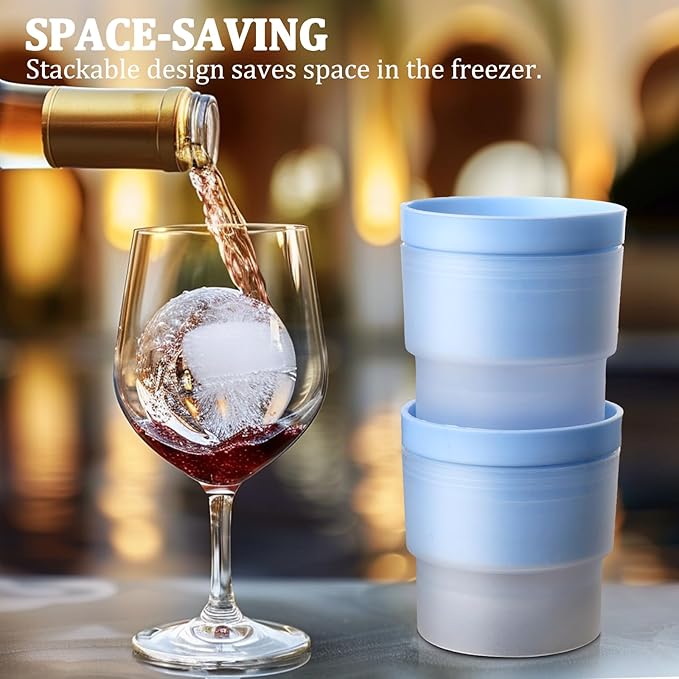 Ice Ball Maker Mold, Large Whiskey Ice Cubes Mold Round Ice Cube Mold, Easy Release Sphere Ice Mold, Silicone Ice Molds for Whiskey Cocktails Juice, Blue, Set of 2